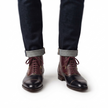 The Vetara Handcrafted Two-Tone Burgundy & Black Leather Cap-Toe Lace-Up Boots for Men