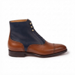 The Vetara Handcrafted Two-Tone Navy & Cognac Leather Brogue Lace-Up Boots for Men
