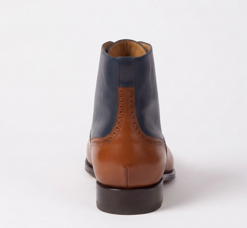 The Vetara Handcrafted Two-Tone Navy & Cognac Leather Brogue Lace-Up Boots for Men