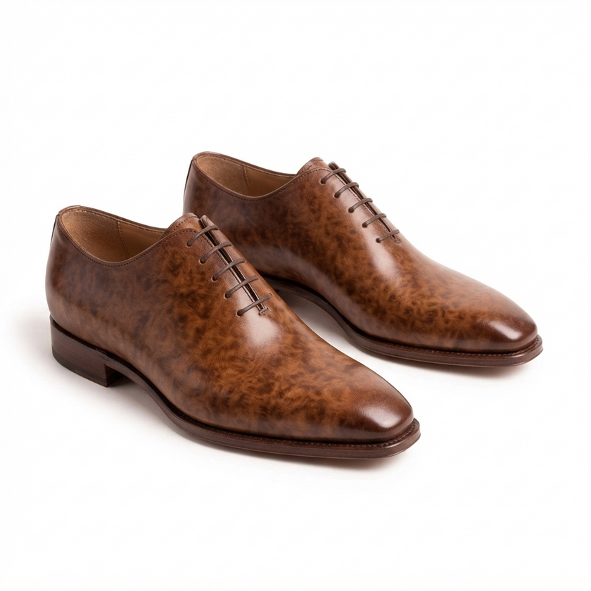 The Firenze Luxe Handcrafted Burnished Brown Leather Derby Shoes for Men