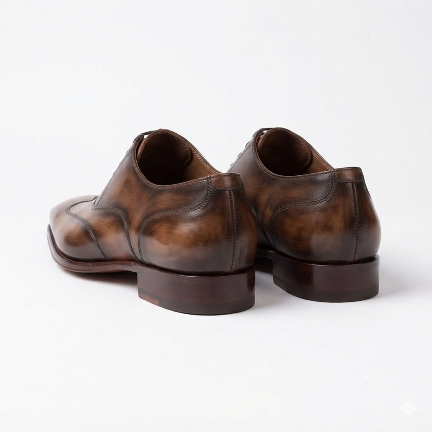 The Firenze Handcrafted Burnished Brown Leather Wingtip Oxford Shoes for Men