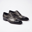 The Monaco Sleek Grey & Black Leather Cap-Toe Oxford Shoes for Men