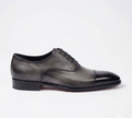 The Monaco Sleek Grey & Black Leather Cap-Toe Oxford Shoes for Men