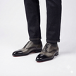 The Monaco Sleek Grey & Black Leather Cap-Toe Oxford Shoes for Men