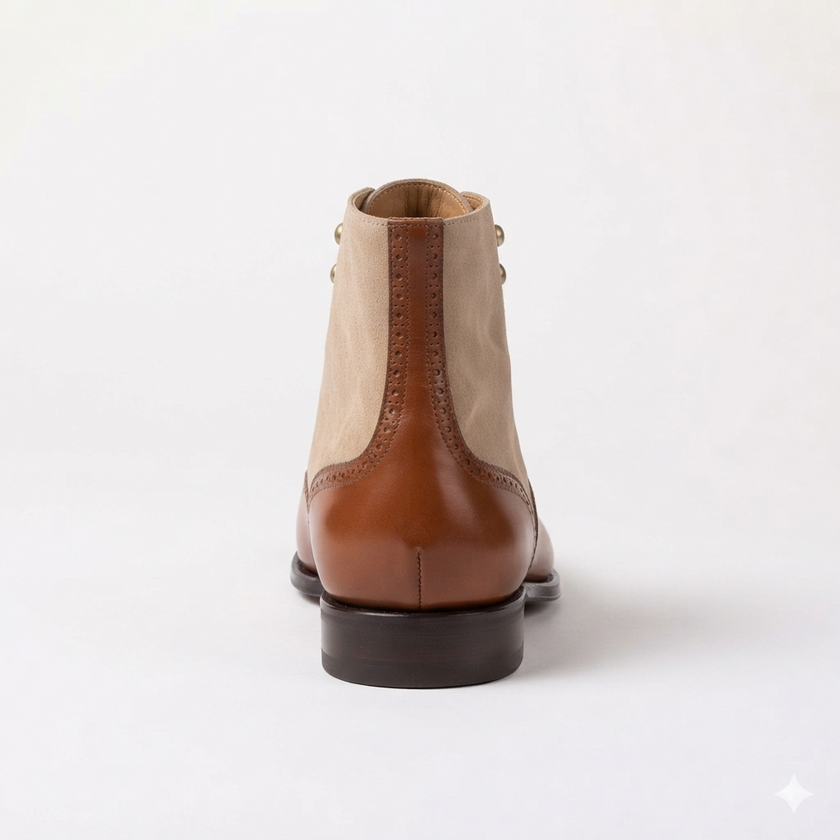 The Monaco Heritage Tan & Beige Leather Brogue Ankle Boots for Men