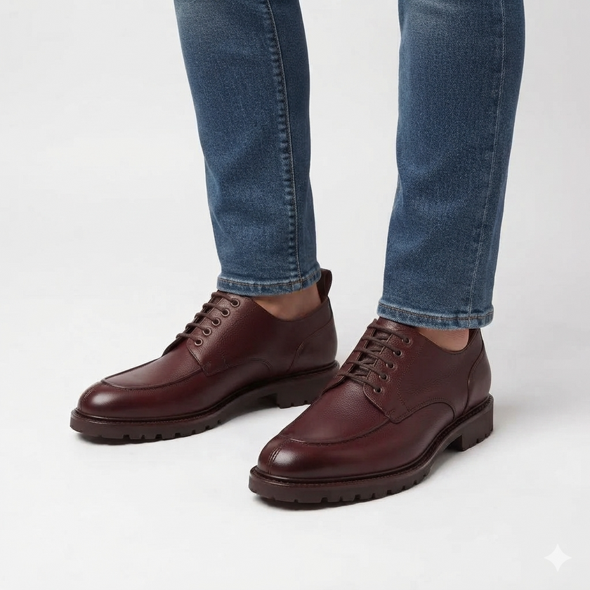 The Lucca Handcrafted Leather Burgundy Derby Lug Sole Shoes for Men