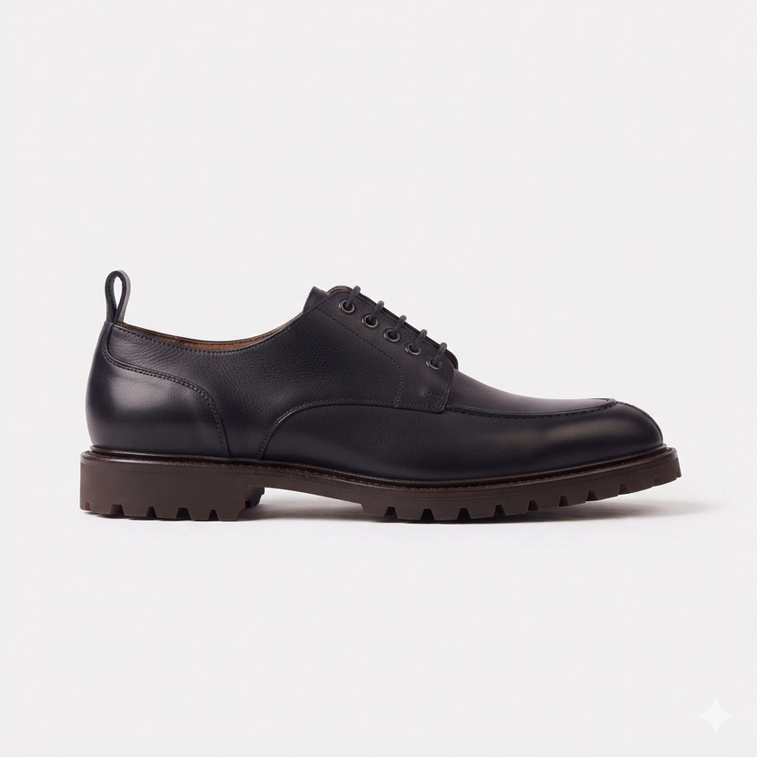 The Lucca Handcrafted Leather Black Lug Sole Derby Shoes for Men