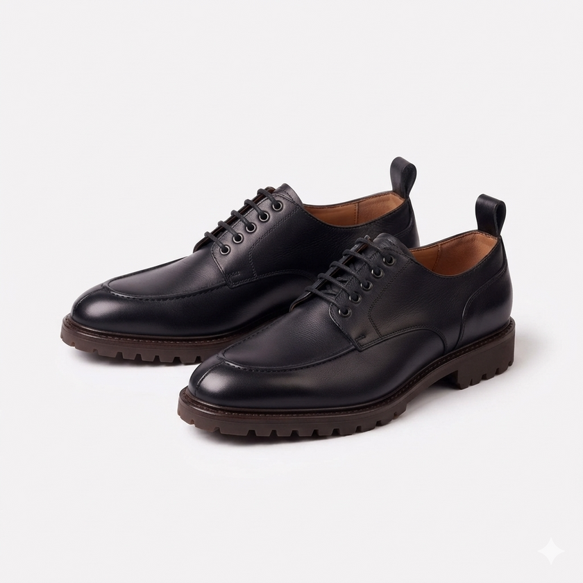 The Lucca Handcrafted Leather Black Lug Sole Derby Shoes for Men