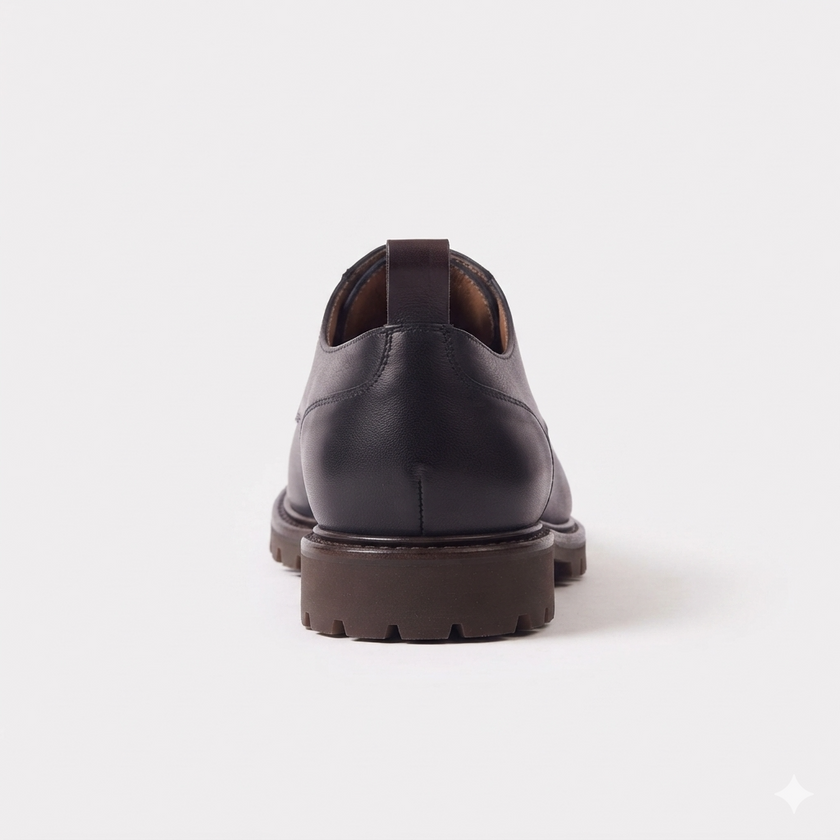 The Lucca Handcrafted Leather Black Lug Sole Derby Shoes for Men