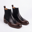 The Rosso Handcrafted Two-Tone Leather Brogue Chelsea Boots in Black & Brown for Men