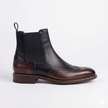 The Rosso Handcrafted Two-Tone Leather Brogue Chelsea Boots in Black & Brown for Men