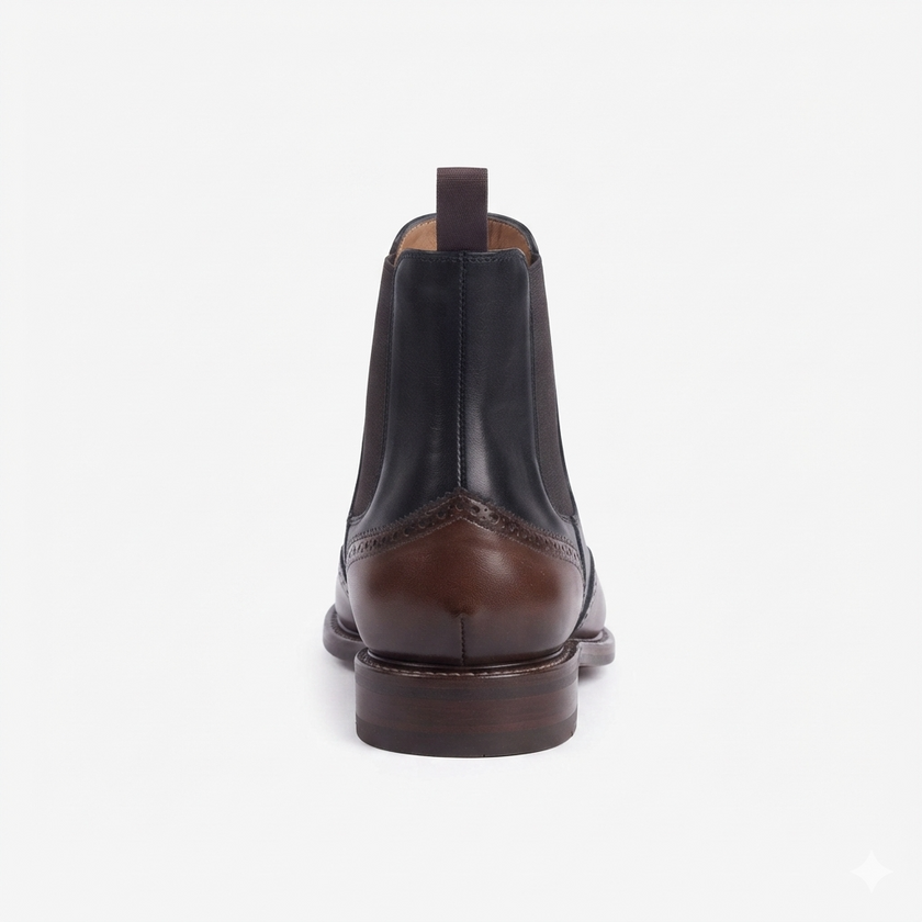 The Rosso Handcrafted Two-Tone Leather Brogue Chelsea Boots in Black & Brown for Men