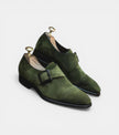 The Udine Single Monk Straps - Handcrafted Olive Green Suede leather Single Monk Strap Shoes for men