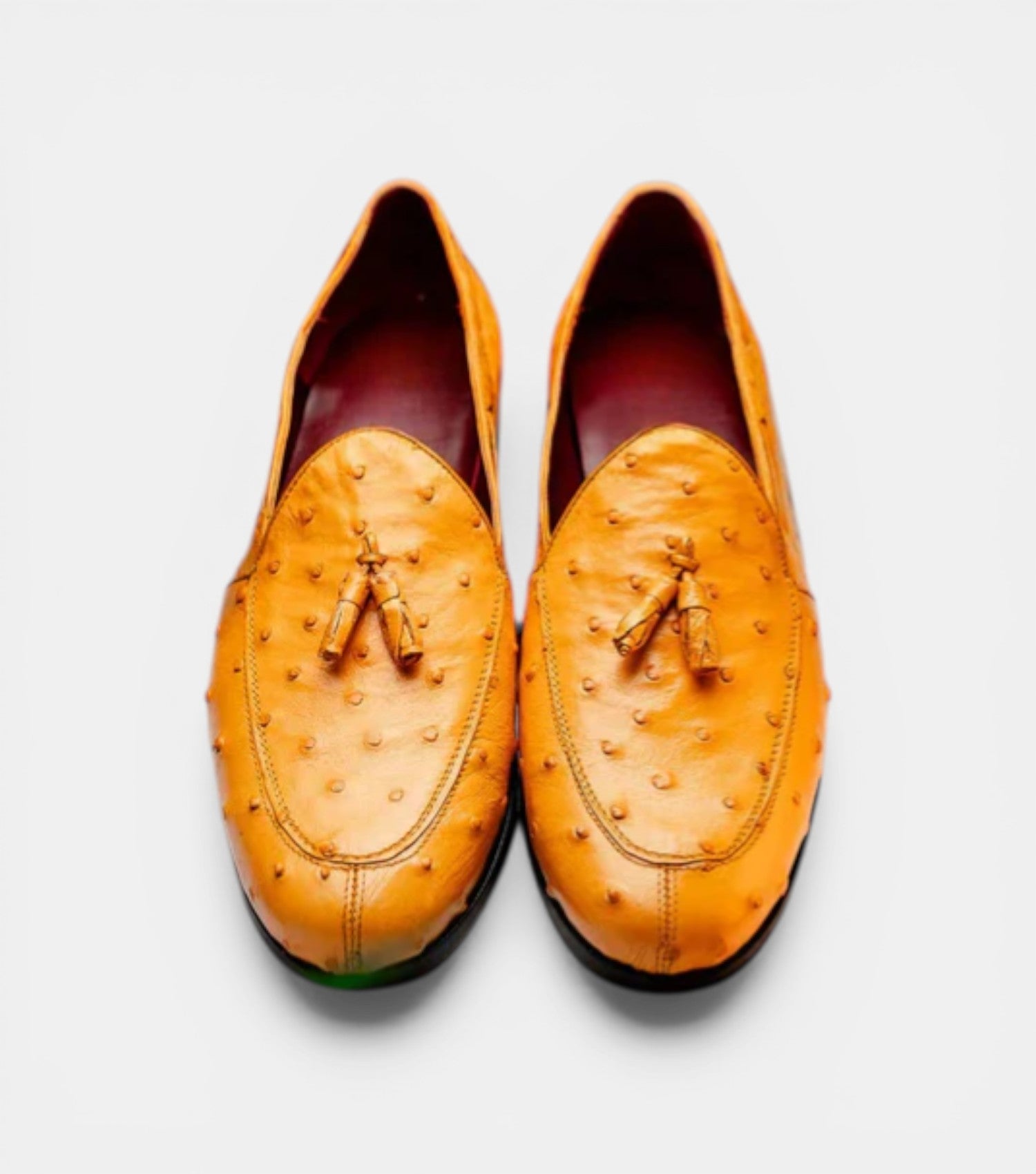 The Tuscany Loafers - Handcrafted Yellow Ostrich-Texture Leather Loafers for Men