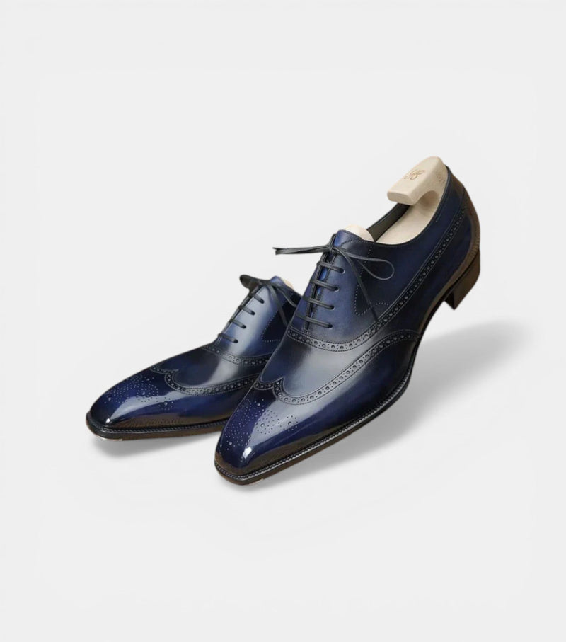 The Arezzo Oxfords Lace ups - Handcrafted Blue Leather Wingtip oxfords for Men