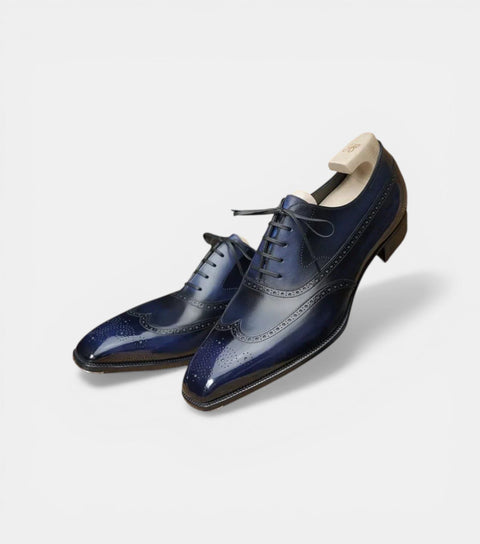 The Arezzo Oxfords Lace ups - Handcrafted Blue Leather Wingtip oxfords for Men