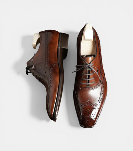 The Varese Oxfords Lace ups - Handcrafted Burnished Brown Leather Wingtip Oxford for Men