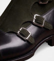 The Rome Triple Monk Straps - Handcrafted Black Calfskin & Forest Green Suede leather Triple Straps for men