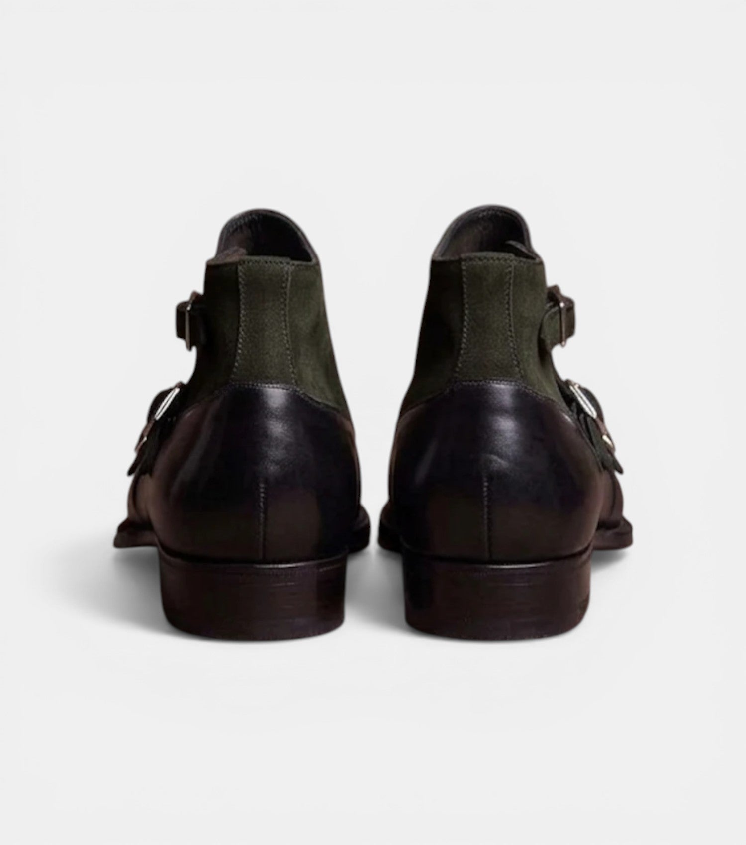 The Rome Triple Monk Straps - Handcrafted Black Calfskin & Forest Green Suede leather Triple Straps for men