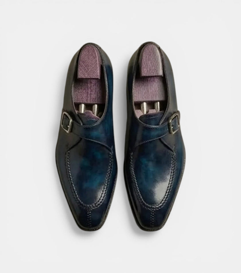 The Foggia Single Monk Straps - Handcrafted Deep Blue Leather Single Monk Straps for men