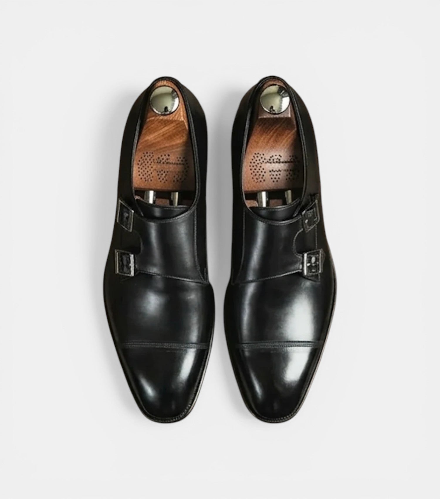 The Trento Double Monk Straps - Handcrafted Black Polished Leather Double Monk Straps for men