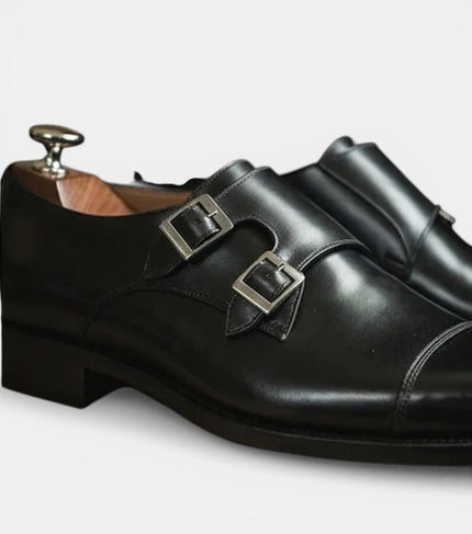 The Trento Double Monk Straps - Handcrafted Black Polished Leather Double Monk Straps for men
