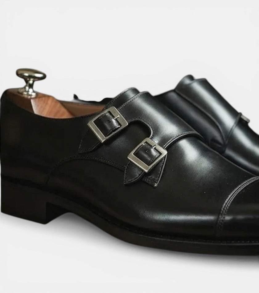 The Trento Double Monk Straps - Handcrafted Black Polished Leather Double Monk Straps for men