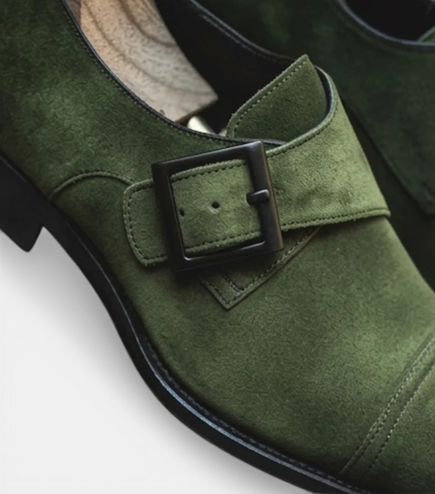 The Udine Single Monk Straps - Handcrafted Olive Green Suede leather Single Monk Strap Shoes for men