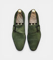 The Udine Single Monk Straps - Handcrafted Olive Green Suede leather Single Monk Strap Shoes for men
