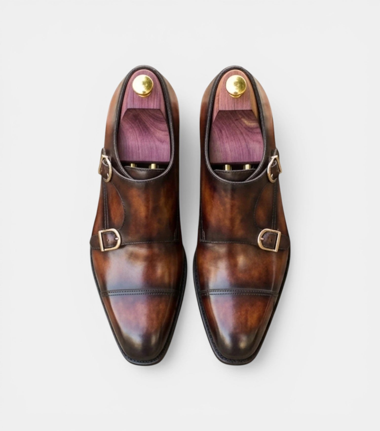 The Catania Double Monk Straps - Handcrafted Leather Cognac & Espresso Double Monk Straps for men