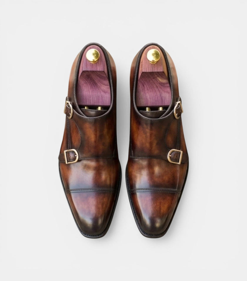 The Catania Double Monk Straps - Handcrafted Leather Cognac & Espresso Double Monk Straps for men