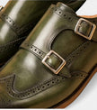 The Lucca Double Monk Straps - Handcrafted Forest Green Leather Double Monk Straps with Wingtip Brogue Detail for Men