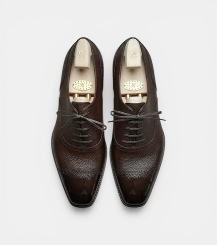 The Pavia Oxfords Lace ups - Handcrafted Brown Leather Grained Formal Oxfords for men