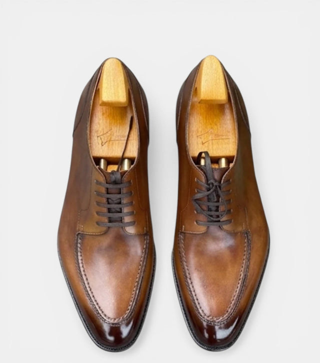 The Bergamo Derby - Handcrafted Elegant Tan Patina Leather Derby Shoes for men