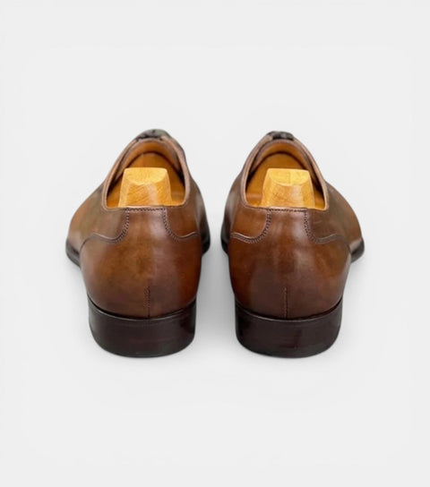 The Bergamo Derby - Handcrafted Elegant Tan Patina Leather Derby Shoes for men