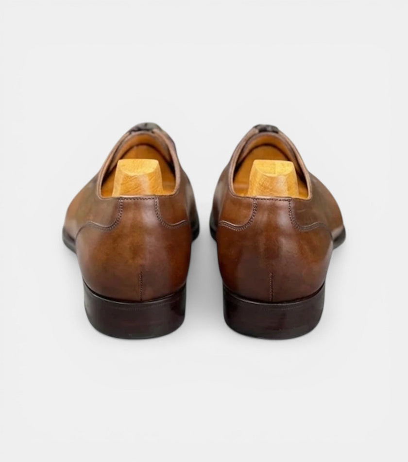 The Bergamo Derby - Handcrafted Elegant Tan Patina Leather Derby Shoes for men