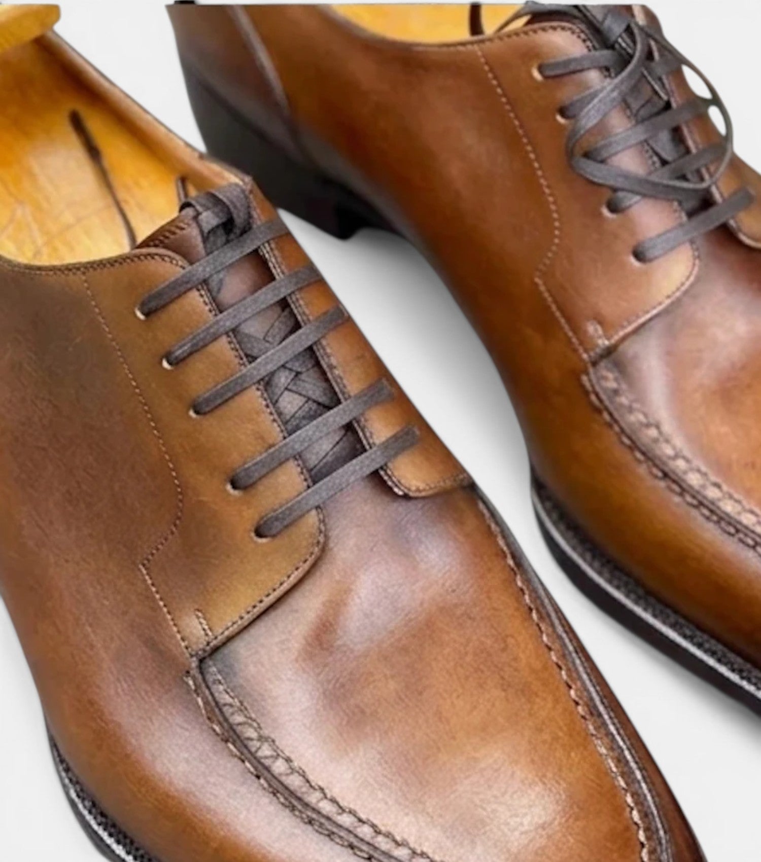 The Bergamo Derby - Handcrafted Elegant Tan Patina Leather Derby Shoes for men