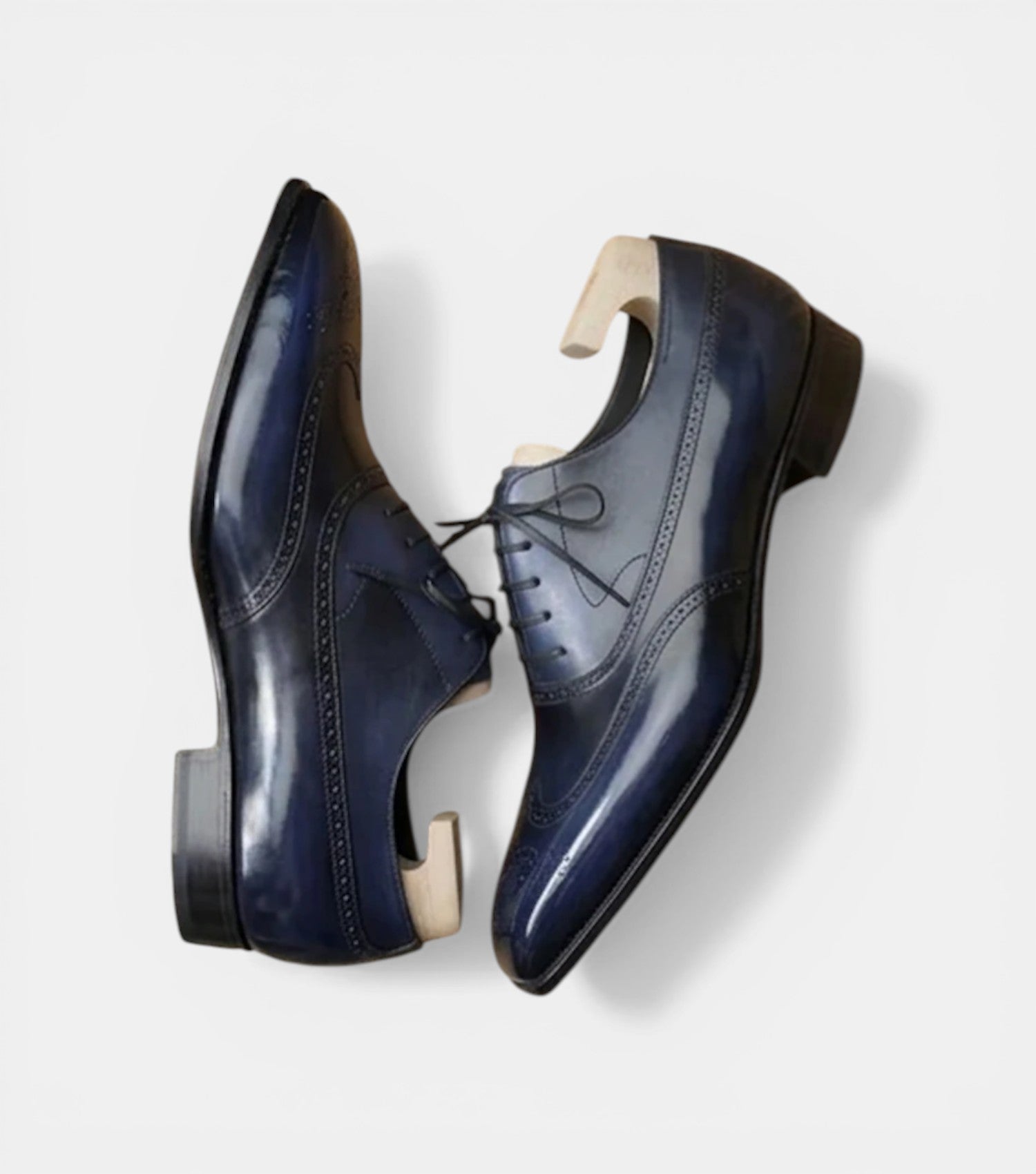 The Arezzo Oxfords Lace ups - Handcrafted Blue Leather Wingtip oxfords for Men
