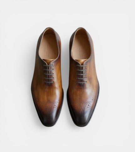 The Sicily Oxfords Lace ups - Handcrafted Brown Leather Wholecut Medallion Oxfords for men