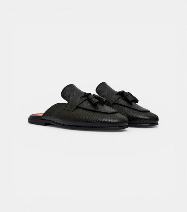 The Apulia Slip Ons - Handcrafted Black Tassel Leather Mules for Men