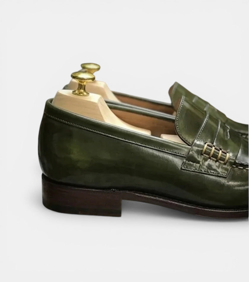 The Molfetta Loafers - Handcrafted Olive Green Glossy Leather Loafers for Men