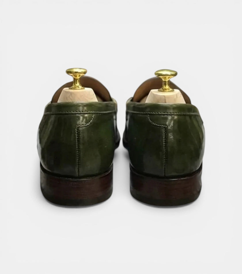 The Molfetta Loafers - Handcrafted Olive Green Glossy Leather Loafers for Men