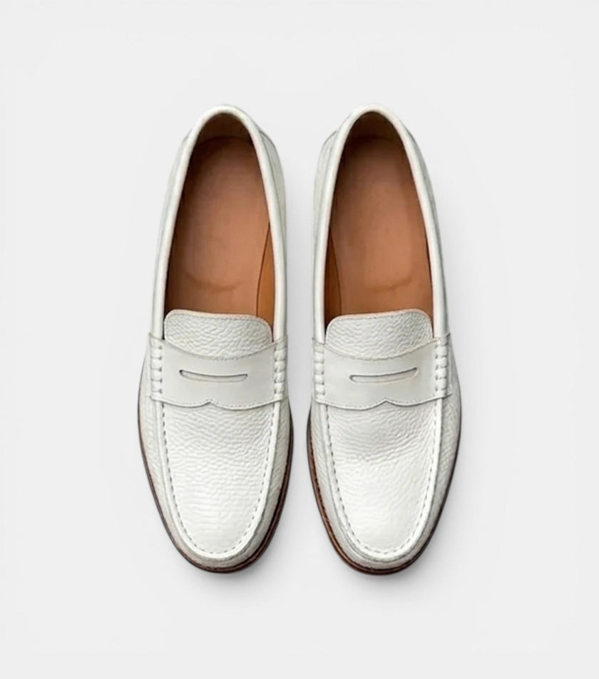 The Cuneo Loafers - Handcrafted White Textured Leather Loafers for Men