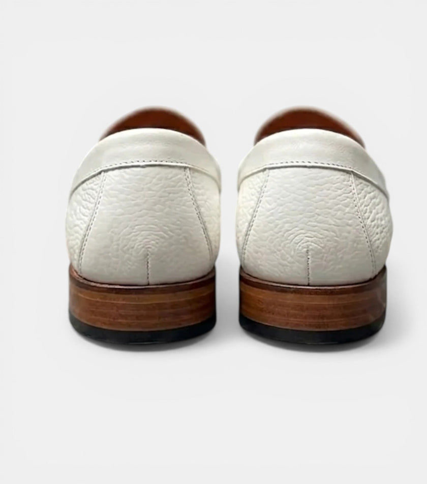 The Cuneo Loafers - Handcrafted White Textured Leather Loafers for Men