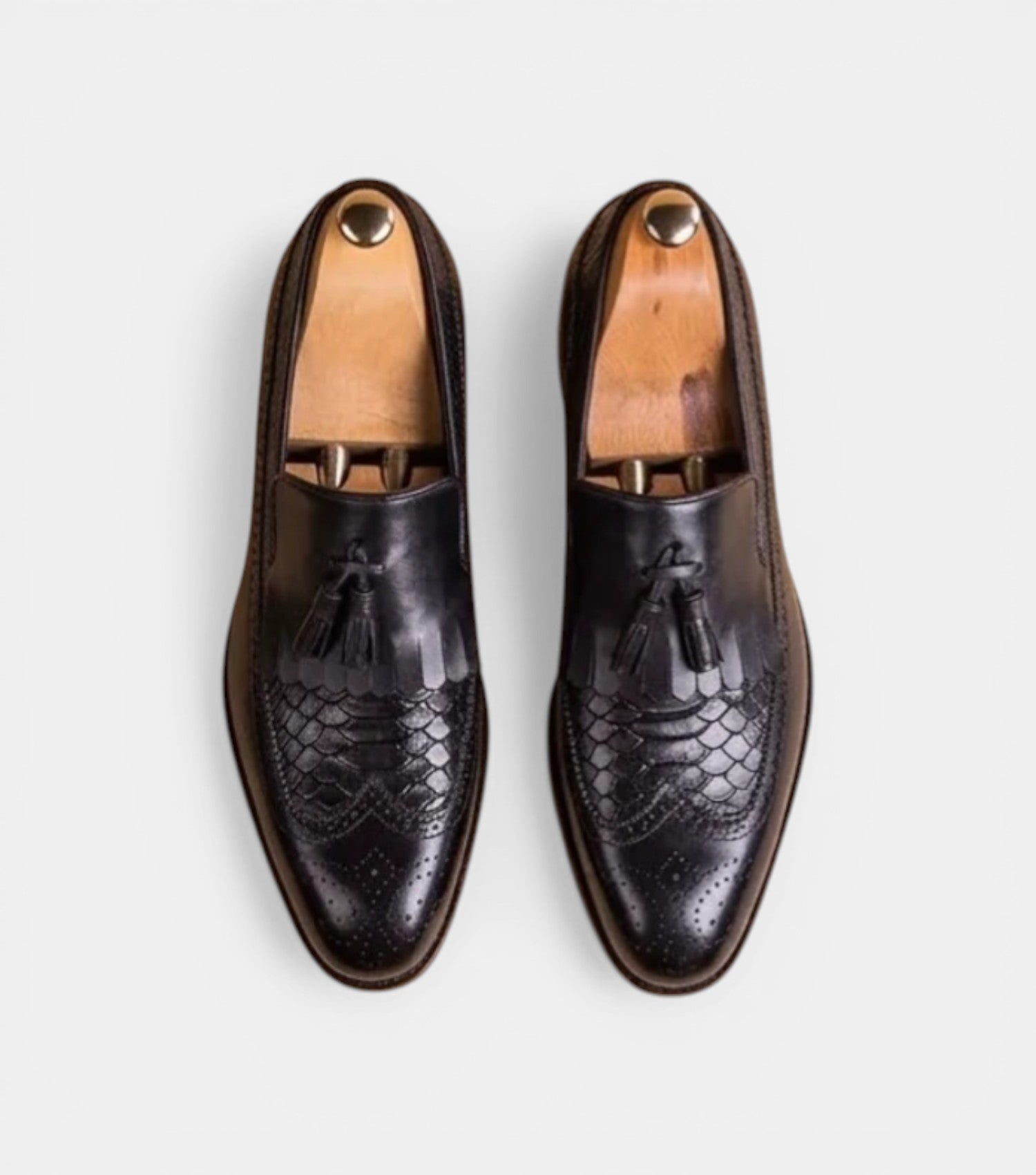 The Crotone Loafers - Black Textured Leather Tassel Loafers for Men