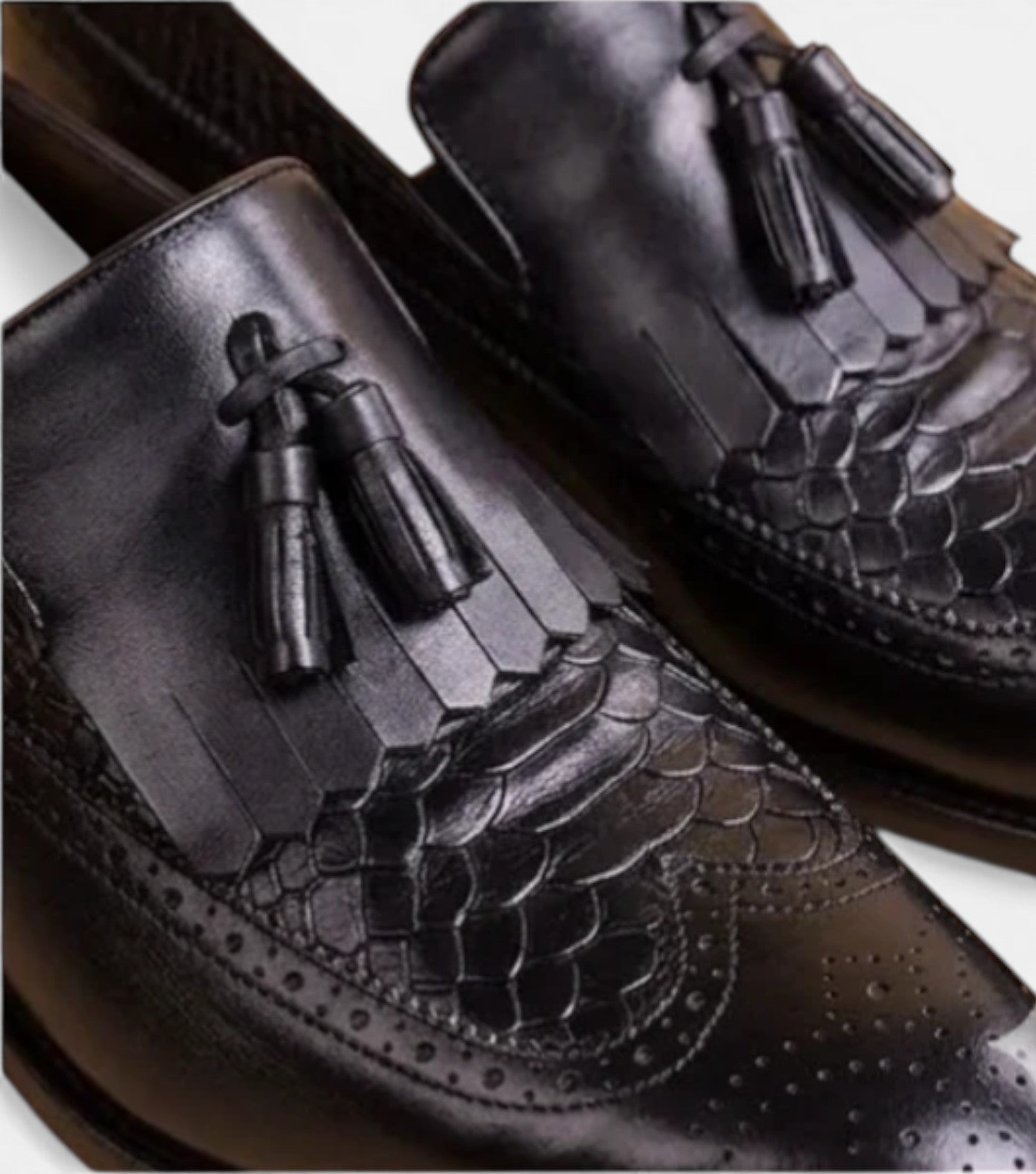 The Crotone Loafers - Black Textured Leather Tassel Loafers for Men