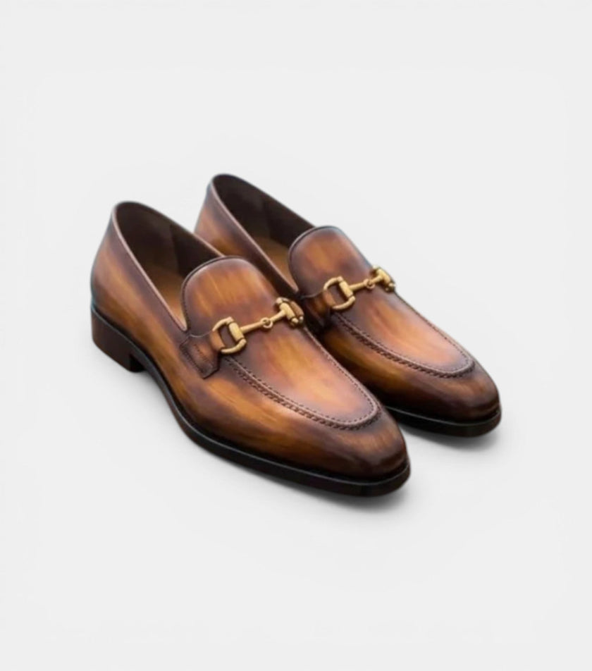 The Sanremo Loafers - Handcrafted Tan & Brown Burnished Leather Loafers for Men