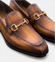 The Sanremo Loafers - Handcrafted Tan & Brown Burnished Leather Loafers for Men