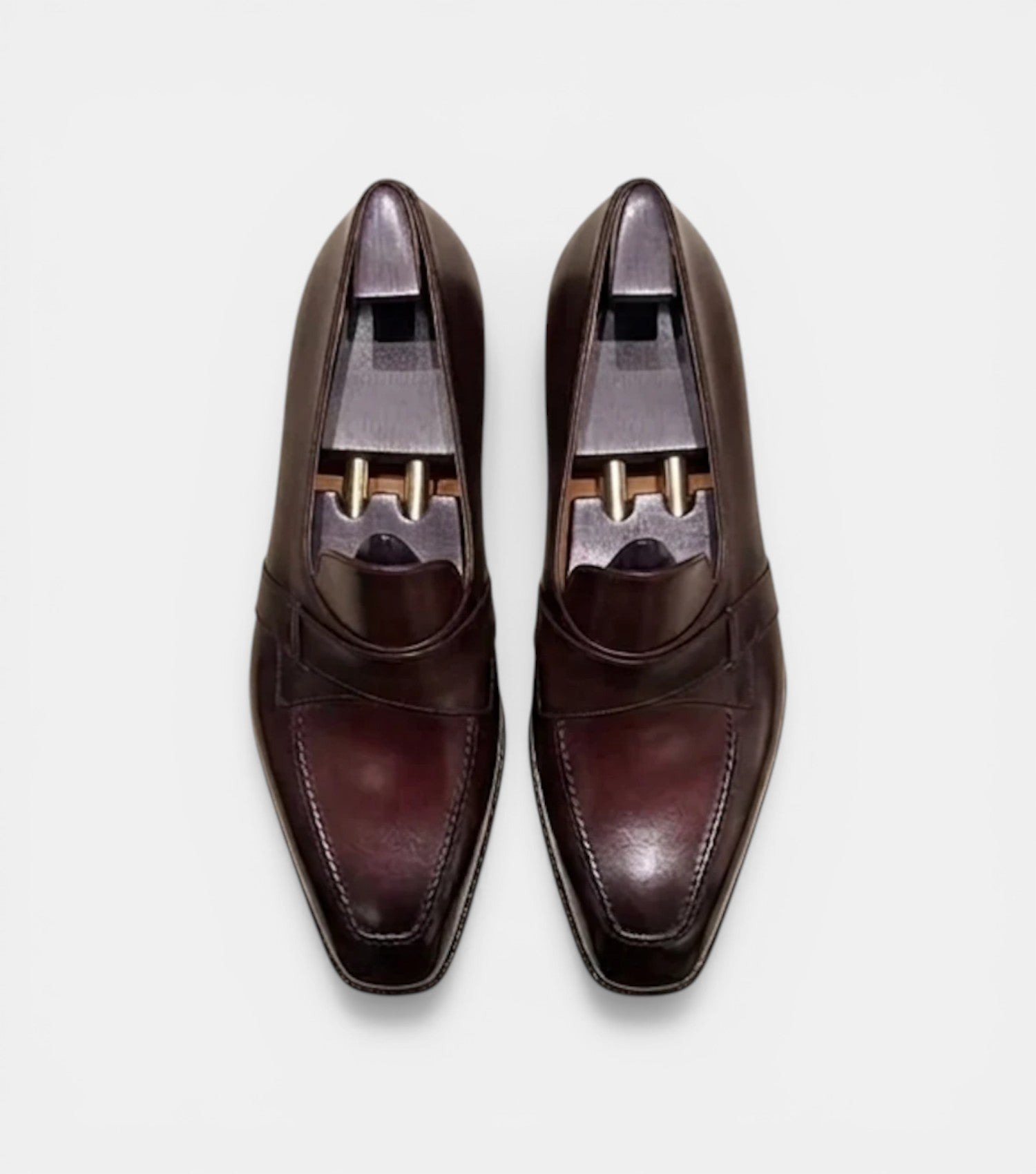 The Gela Loafers - Handcrafted Dark Wine Leather Cross-Strap Loafers for Men