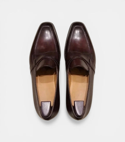 The Gela Loafers - Handcrafted Dark Wine Leather Cross-Strap Loafers for Men